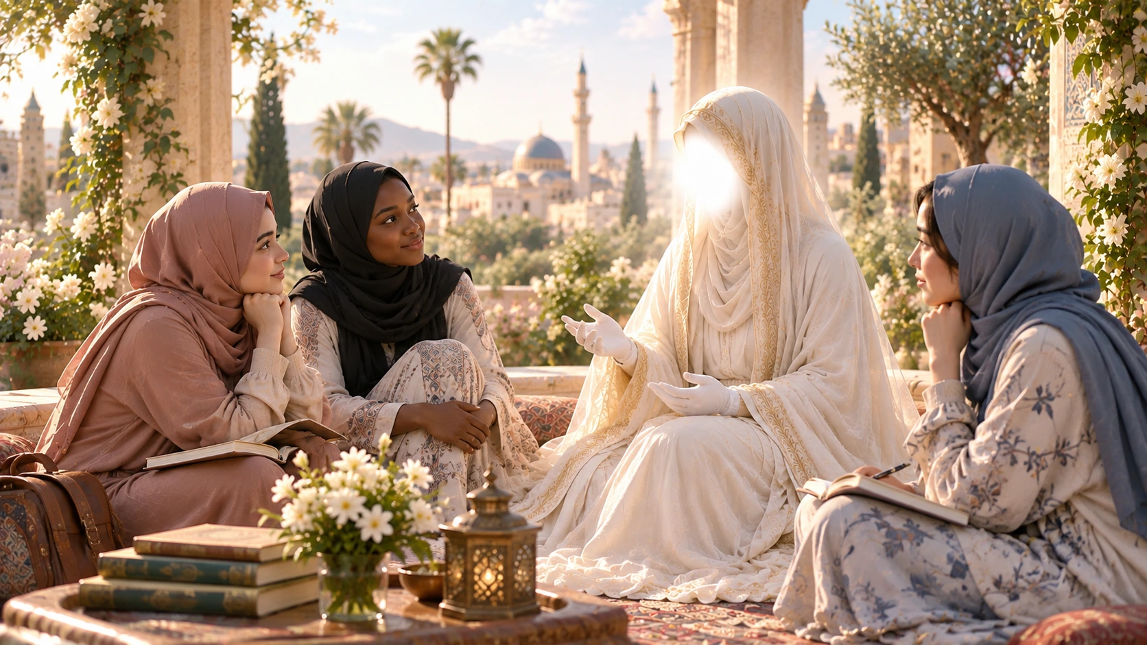 Fatimah al-Zahra speaking to a girl about faith and life